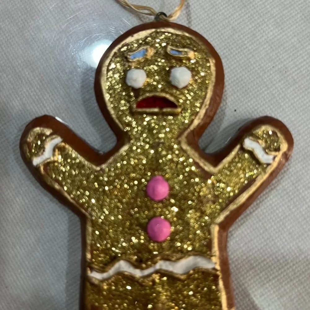 Cody Foster & Co. Gingerbread Man Shrek Inspired Glitter Ornament Gold NWT